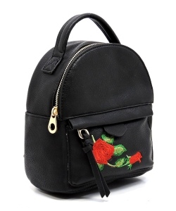 Fashion Embroidered Flower Cute Backpack AD2586E BLACK